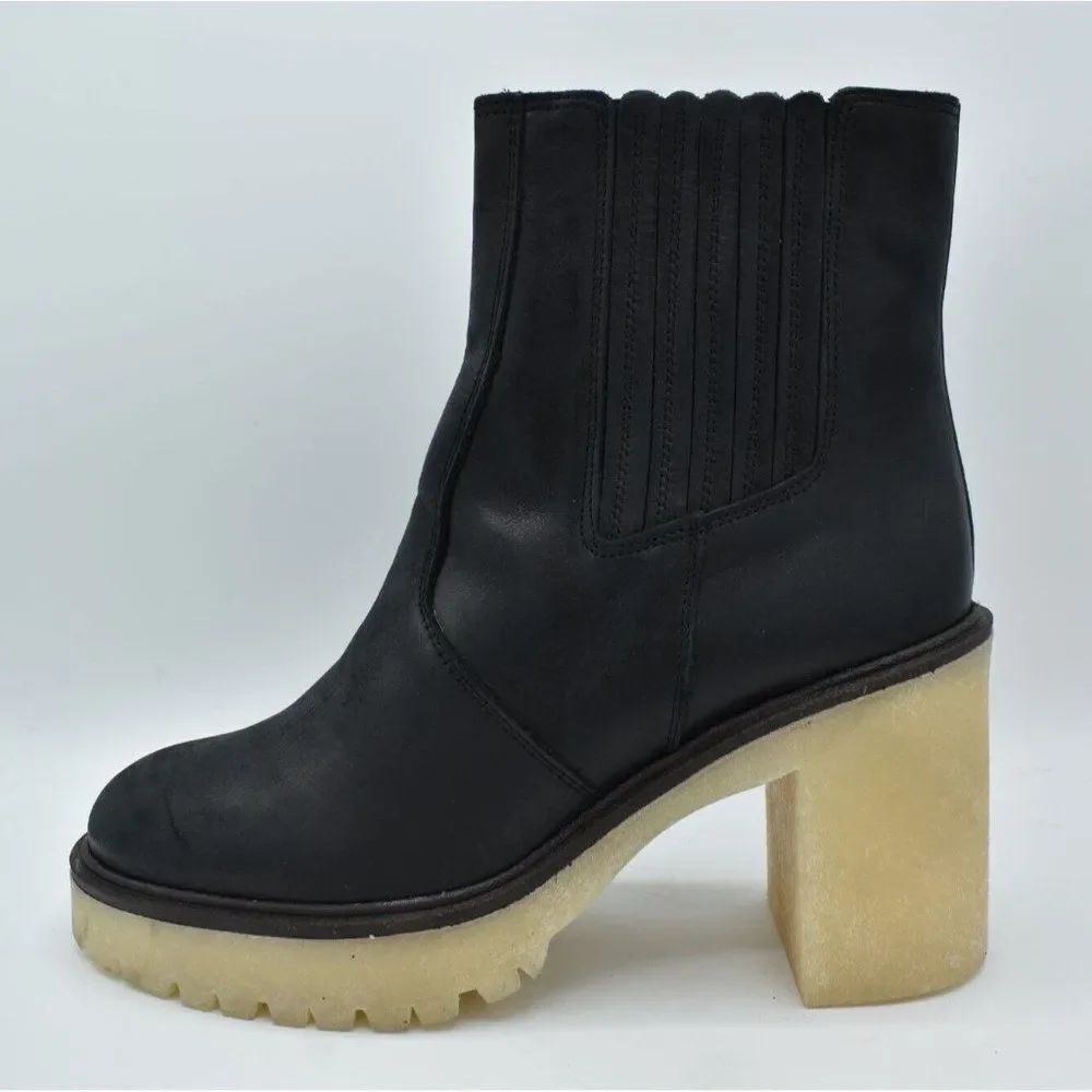 Free People EU 38.5 US 8.5 James Black Leather Lugged Heel Chelsea Platform Boot